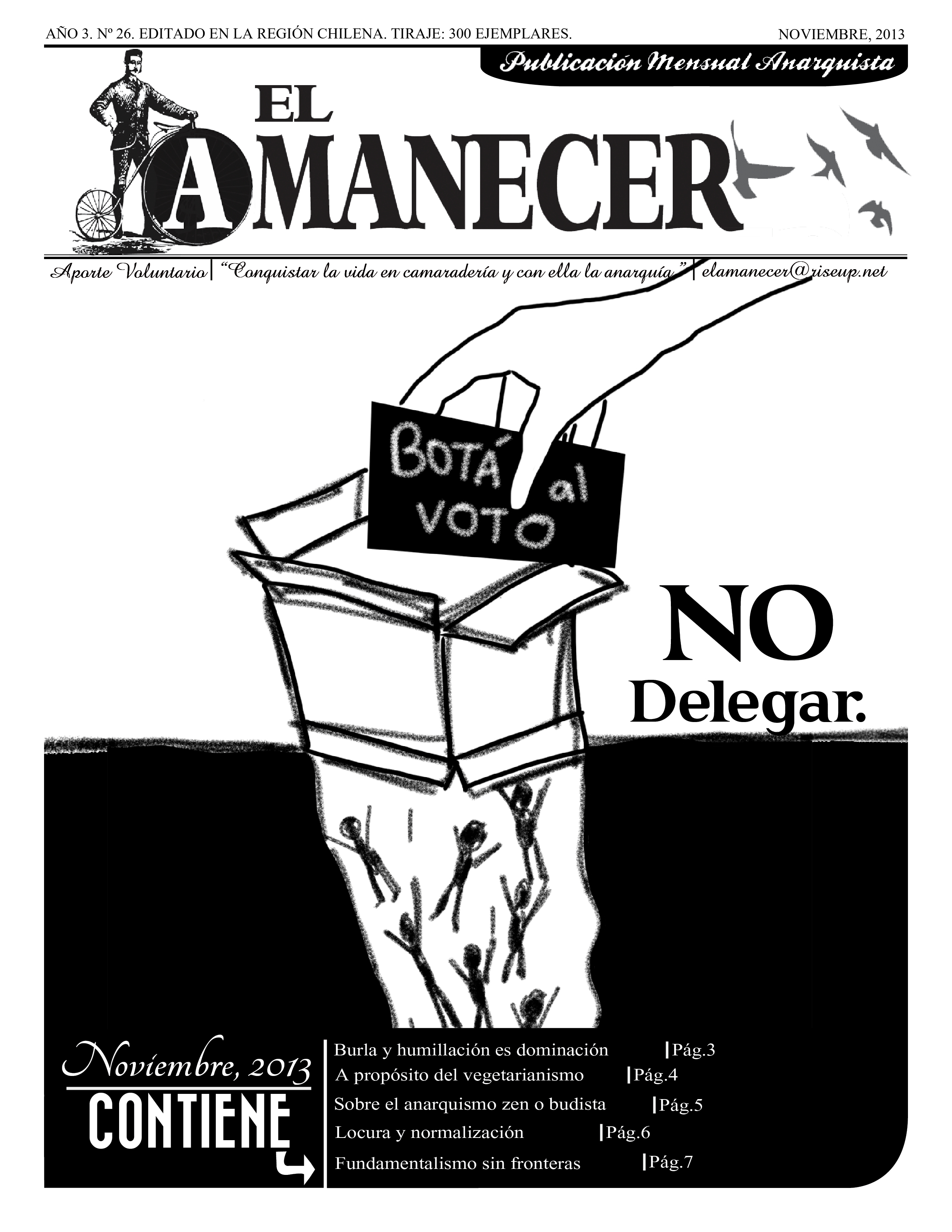 Portada del Periodico anarquista El Amanecer, Noviembre 2013